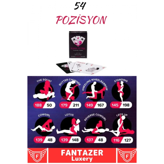 Özel Gün Çift Sevgili Fantezi Eğlenceli Eğitici Görselli Kama Sutra 54 Adet Pozisyon Oyun Kartları