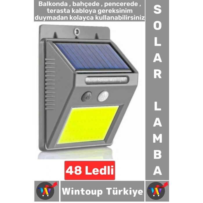 Outdoor Dış Mekan Dekoratif Aydınlatma Güneş Enerjili Hareket Sensörlü 48 Ledli Solar Bahçe Lambası