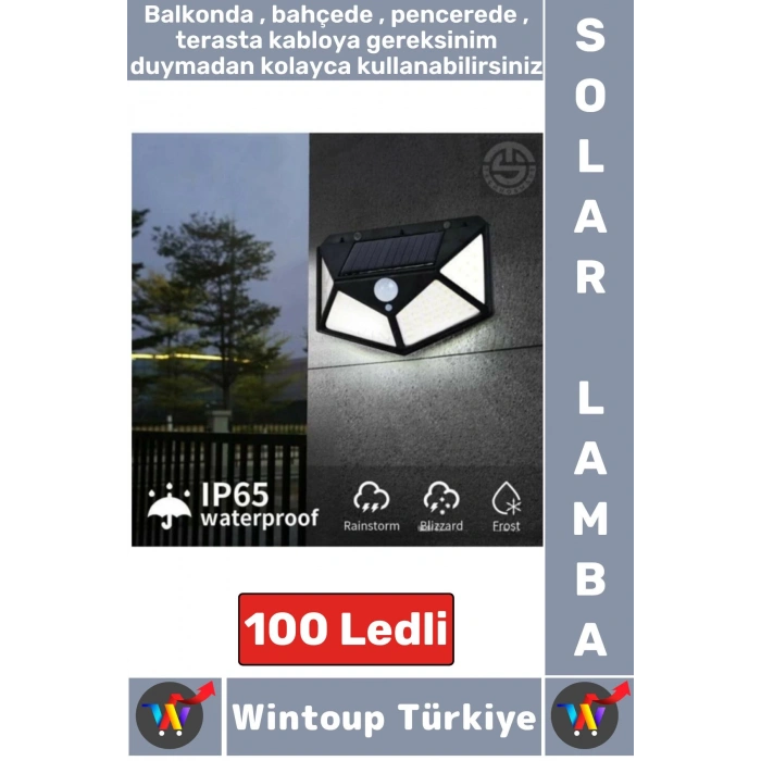 Outdoor Dış Mekan Aydınlatma Güneş Enerjili Hareket Sensörlü 3 Modlu 100 Led Solar Bahçe Lambası