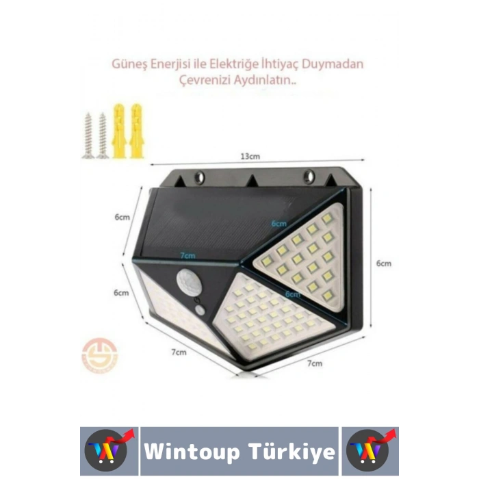 Outdoor Dış Mekan Aydınlatma Güneş Enerjili Hareket Sensörlü 3 Modlu 100 Led Solar Bahçe Lambası