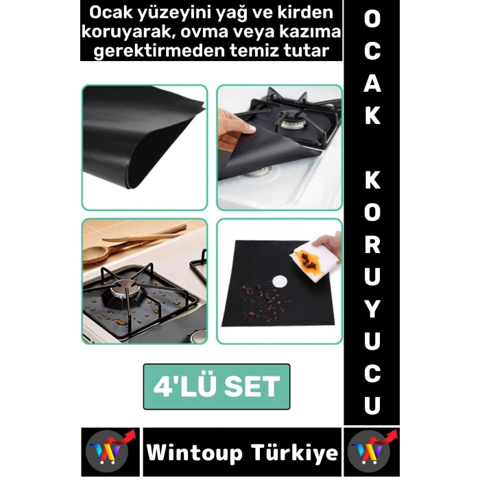 Yanmaz Yapışmaz Kaymaz Ocak Brülor Yağ Kir Koruyucu Kolay Temizlenir Ocak Koruyucu Ped 4lü Set