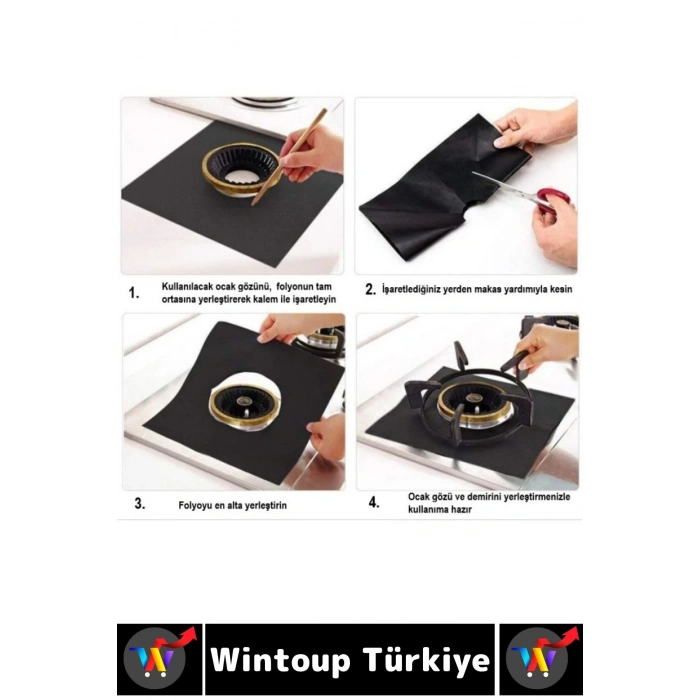 Yanmaz Yapışmaz Kaymaz Ocak Brülor Yağ Kir Koruyucu Kolay Temizlenir Ocak Koruyucu Ped 4lü Set