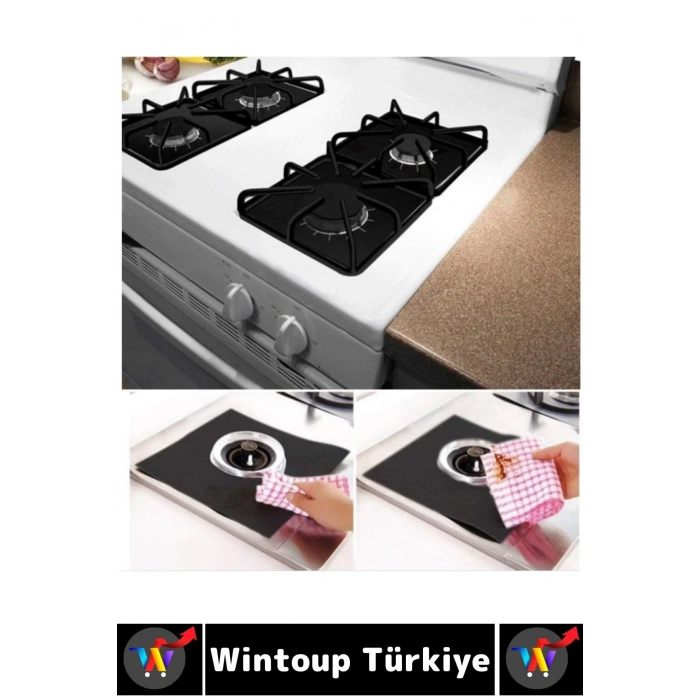 Yanmaz Yapışmaz Kaymaz Ocak Brülor Yağ Kir Koruyucu Kolay Temizlenir Ocak Koruyucu Ped 4lü Set