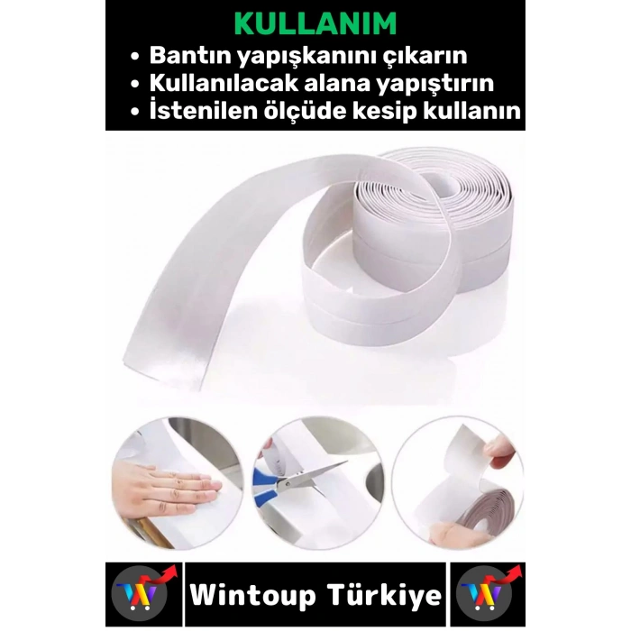 Dayanıklı Lavabo Kenar Küvet Pvc Su Sızdırmaz Yalıtım Yağ Küf Kir Önleyici İzolasyon Bantı 3.2 Metre