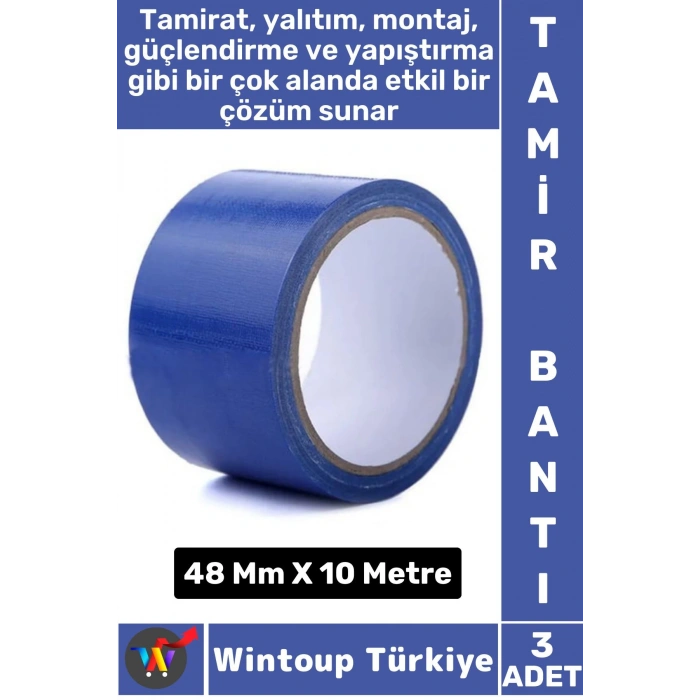 Uzun Ömürlü Su Nem Küfe Dayanıklı Çok Amaçlı MAVİ Montaj Onarım Tamir Bantı 48 Mm X 10 Metre 3 Adet