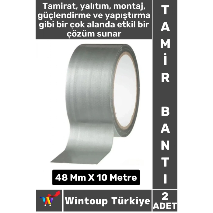 Uzun Ömürlü Su Nem Küfe Dayanıklı Çok Amaçlı GRİ Montaj Onarım Tamir Bantı 48 Mm X 10 Metre 2 Adet