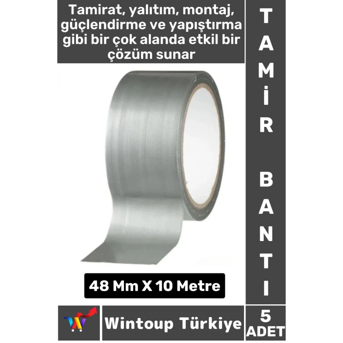 Uzun Ömürlü Su Nem Küfe Dayanıklı Çok Amaçlı GRİ Montaj Onarım Tamir Bantı 48 Mm X 10 Metre 5 Adet