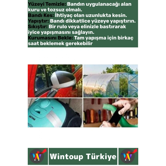 Uzun Ömürlü Su Nem Küfe Dayanıklı Çok Amaçlı YEŞİL Montaj Onarım Tamir Bantı 48 Mm X 10 Metre 3 Adet