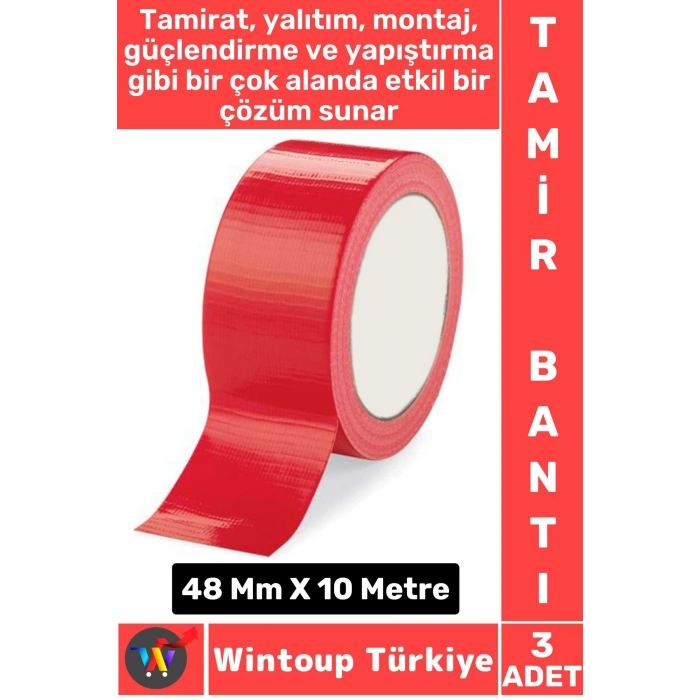 Uzun Ömürlü Su Nem Küfe Dayanıklı Çok Amaçlı KIRMIZI Montaj Onarım Tamir Bantı 48 MmX10 Metre 3 Adet