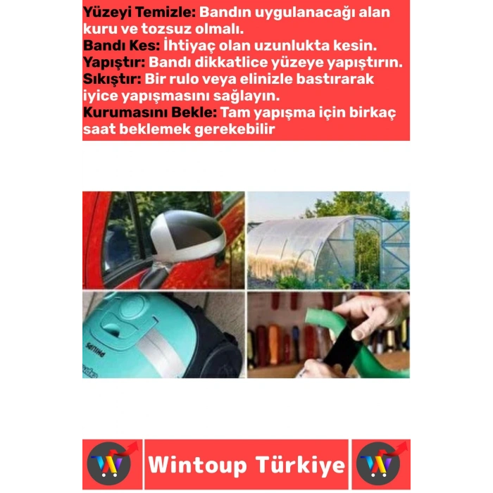 Uzun Ömürlü Su Nem Küfe Dayanıklı Çok Amaçlı KIRMIZI Montaj Onarım Tamir Bantı 48 MmX10 Metre 5 Adet