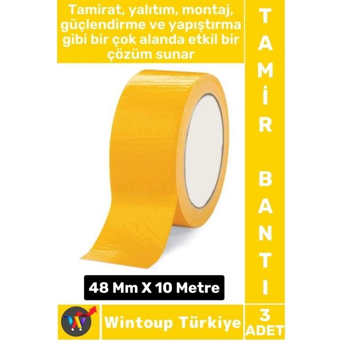 Uzun Ömürlü Su Nem Küfe Dayanıklı Çok Amaçlı SARI Montaj Onarım Tamir Bantı 48 Mm X 10 Metre 3 Adet