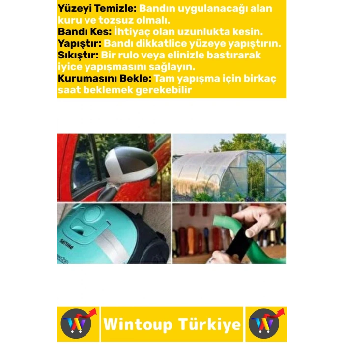 Uzun Ömürlü Su Nem Küfe Dayanıklı Çok Amaçlı SARI Montaj Onarım Tamir Bantı 48 Mm X 10 Metre 3 Adet