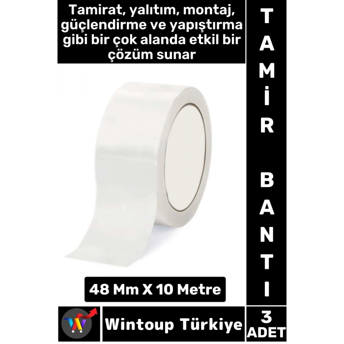 Uzun Ömürlü Su Nem Küfe Dayanıklı Çok Amaçlı BEYAZ Montaj Onarım Tamir Bantı 48 Mm X 10 Metre 3 Adet