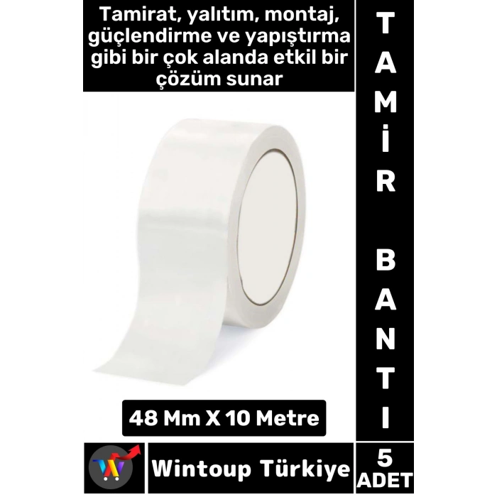 Uzun Ömürlü Su Nem Küfe Dayanıklı Çok Amaçlı BEYAZ Montaj Onarım Tamir Bantı 48 Mm X 10 Metre 5 Adet