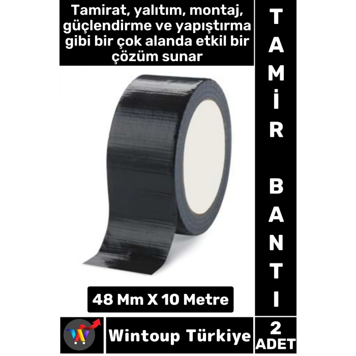 Uzun Ömürlü Su Nem Küfe Dayanıklı Çok Amaçlı SİYAH Montaj Onarım Tamir Bantı 48 Mm X 10 Metre 2 Adet