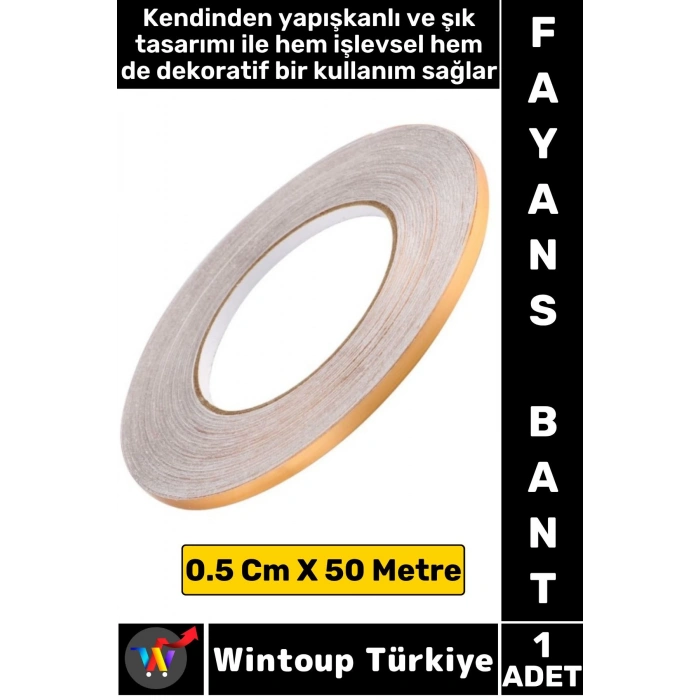 Uzun Ömürlü Kendinden Yapışkanlı Karo Zemin Fayans Derz 0.5 Cm X 50 Metre Gold Şerit Bant