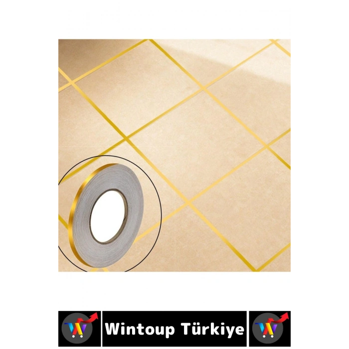 Uzun Ömürlü Kendinden Yapışkanlı Karo Zemin Fayans Derz 0.5 Cm X 50 Metre Gold Şerit Bant 5 Adet
