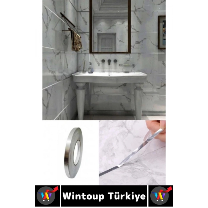 Uzun Ömürlü Kendinden Yapışkanlı Karo Zemin Fayans Derz 1 Cm X 50 Metre Gri Şerit Bant 3 Adet