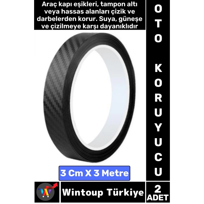 İz Bırakmaz Kapı Eşik Tampon Ev Çizilme Önleyen Koruma Şık Karbon Fiber Bant 3 Cm X 3 Metre 2 Adet