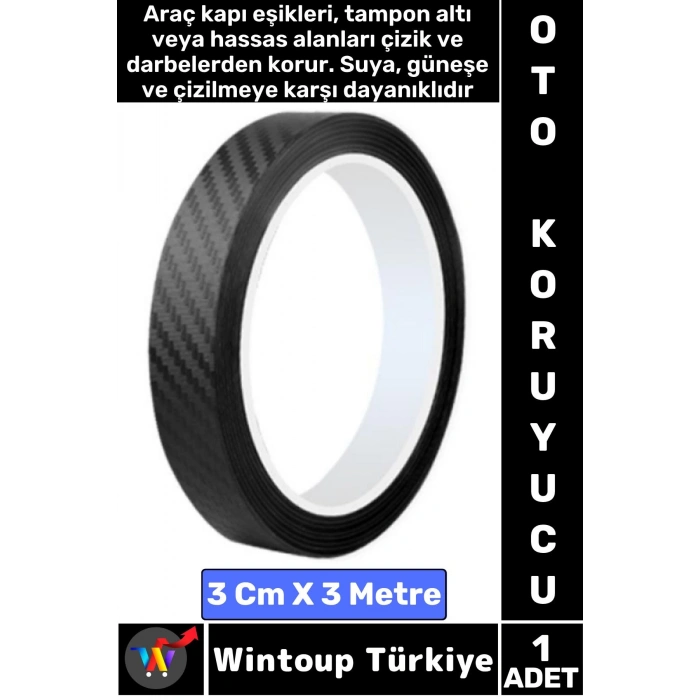 İz Bırakmaz Kapı Eşik Tampon Ev Çizilme Önleyen Koruma Bant Çok Şık Karbon Fiber Bant 3 Cm X 3 Metre