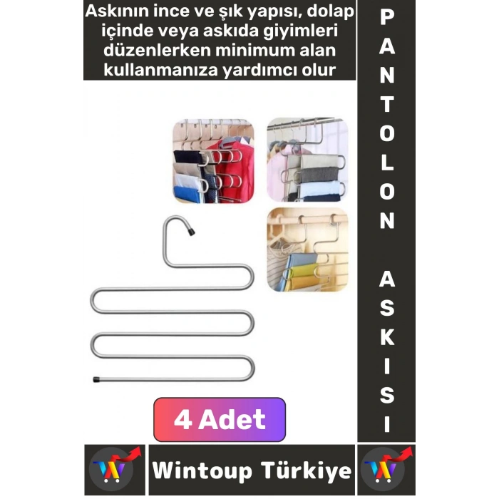 Dayanıklı Kolay Temizlenir Kaymaz Dolap İçi Düzenleme Giysi Havlu Kravat Pantolon Krom Askı 4 Adet