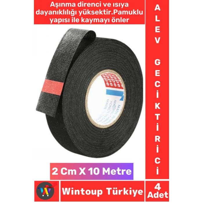 Aşınma Dirençli Korozyona Dayanıklı Kaymaz Kalıntı Bırakmaz Alev Geciktirici Bant 2 CmX10 Mtr 4 Adet