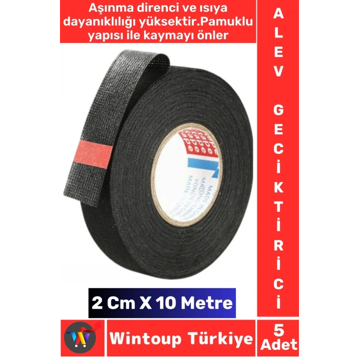 Aşınma Dirençli Korozyona Dayanıklı Kaymaz Kalıntı Bırakmaz Alev Geciktirici Bant 2 CmX10 Mtr 5 Adet