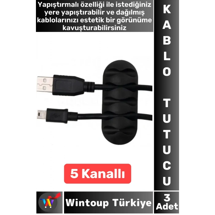Kablo Düzenleyici Şarj Kablosu Kulaklık Dağınıklık Önleyen 5 Kanallı Yapışkanlı Kablo Tutucu 3 Adet