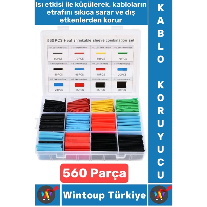 Telefon Şarj Yalıtım Koruma Isıyla Daralan Makaron Renkli Şık Kablo Koruyucu Kılıf 560 Prç Kutulu