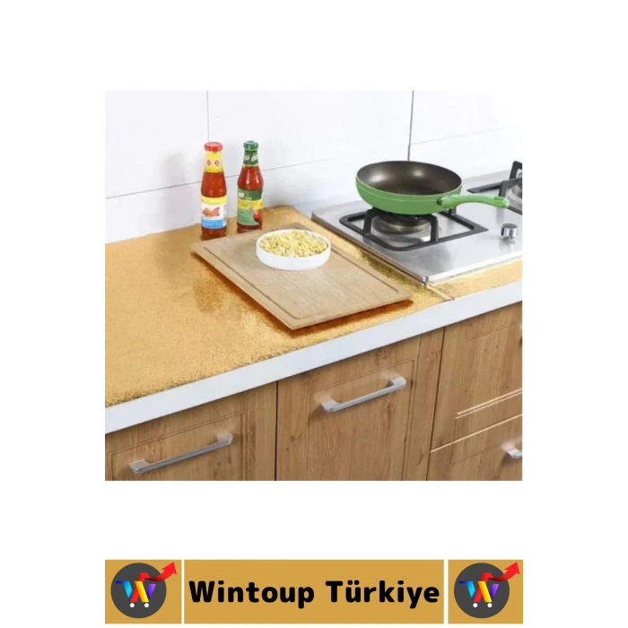 Kolay Temizlenir Yağ Kir Koruyucu Mutfak Tezgah Çekmece Dolap GOLD Yapışkanlı Folyo 40 Cm X 1 Metre