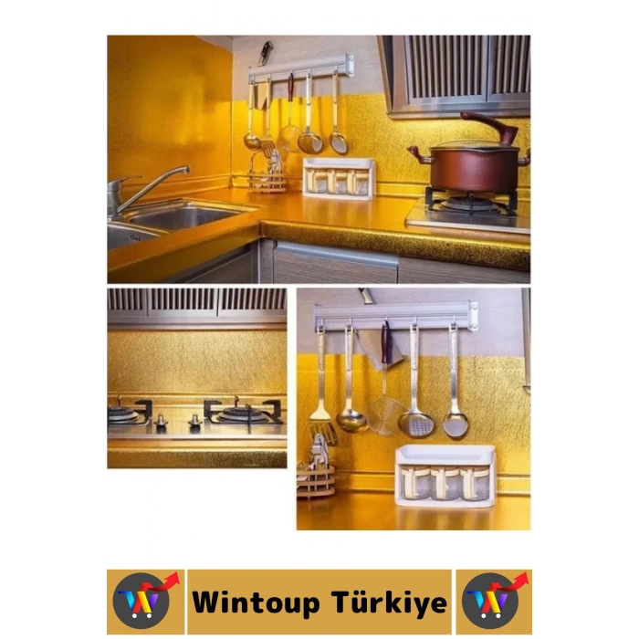 Kolay Temizlenir Yağ Kir Koruyucu Mutfak Tezgah Çekmece Dolap GOLD Yapışkanlı Folyo 40 Cm X 1 Metre