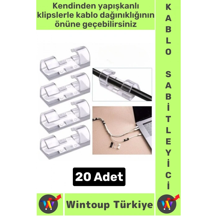 Kendinden Yapışkanlı Telefon Şarj Kablosu Dağınıklık Önleyen Pratik Kablo Sabitleyici Klips 20 Adet