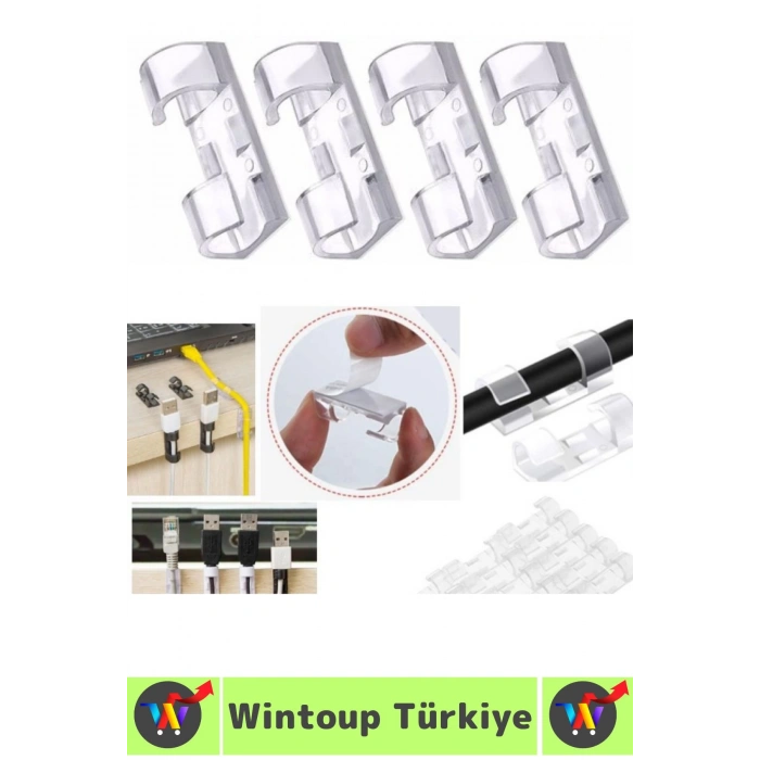 Kendinden Yapışkanlı Telefon Şarj Kablosu Dağınıklık Önleyen Pratik Kablo Sabitleyici Klips 20 Adet