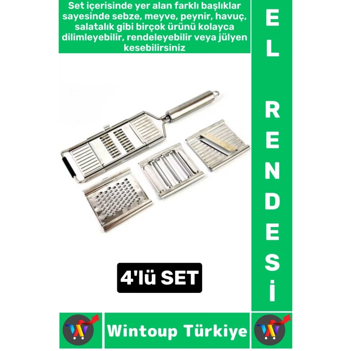 Ergonomik Kaymaz Meyve Sebze Jülyen Dilim Rendeleme Dilimleme Mutfak Değiştirilebilir 4lü El Rendesi