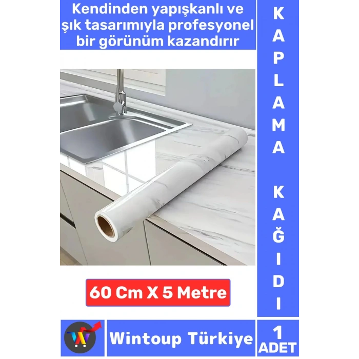 Kolay Temizlenir Isıya Dayanıklı Nem Kir Yağ Su Geçirmez Çok Şık Mermer Desenli Kaplama Kağıdı 5 Mtr