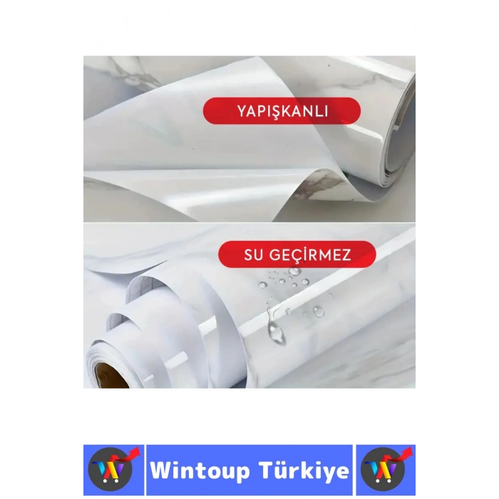 Kolay Temizlenir Isıya Dayanıklı Nem Kir Yağ Su Geçirmez Çok Şık Mermer Desenli Kaplama Kağıdı 5 Mtr