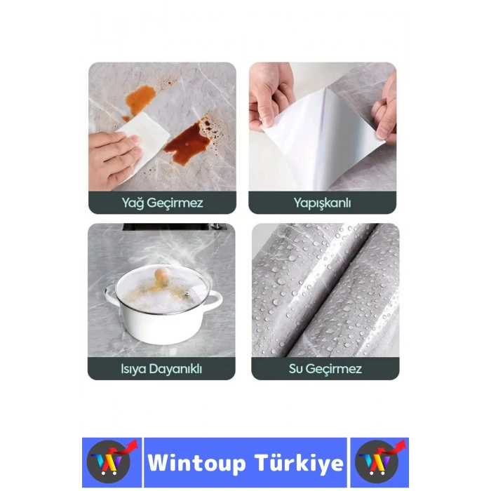Kolay Temizlenir Isıya Dayanıklı Nem Kir Yağ Su Geçirmez Çok Şık Mermer Desenli Kaplama Kağıdı 5 Mtr
