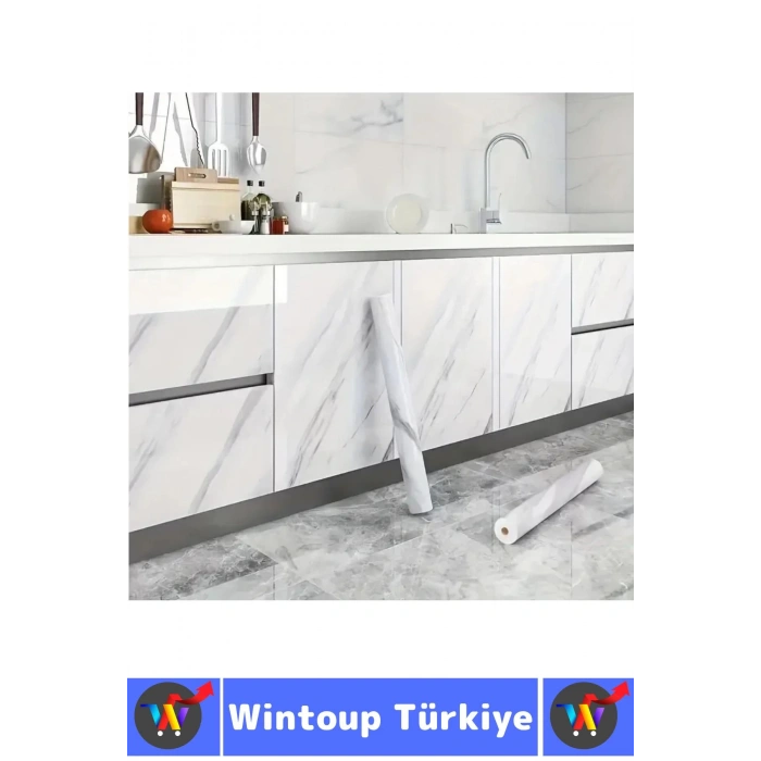 Kolay Temizlenir Isıya Dayanıklı Nem Kir Yağ Su Geçirmez Çok Şık Mermer Desenli Kaplama Kağıdı 5 Mtr