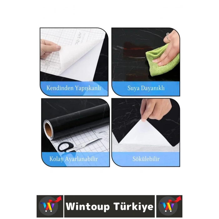 Kolay Temizlenir Isıya Dayanıklı Nem Kir Yağ Su Geçirmez Çok Şık Mermer Desenli Kaplama Kağıdı 5 Mtr