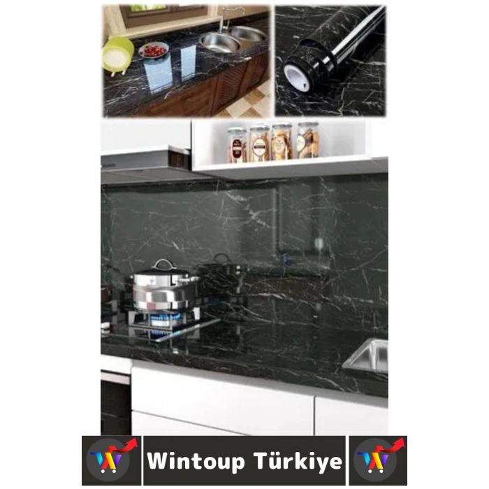 Kolay Temizlenir Isıya Dayanıklı Nem Kir Yağ Su Geçirmez Çok Şık Mermer Desenli Kaplama Kağıdı 5 Mtr