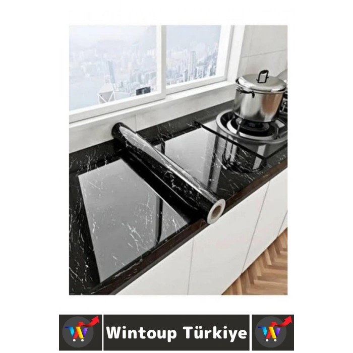 Kolay Temizlenir Isıya Dayanıklı Nem Kir Yağ Su Geçirmez Çok Şık Mermer Desenli Kaplama Kağıdı 5 Mtr