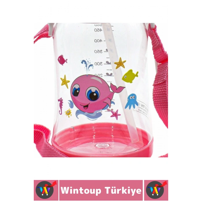 Dayanıklı Tritan Ev Ofis Çocuk Okul Spor BPA İçermeyen Askılı Eğlenceli Renkli Pipetli SULUK 550 ML