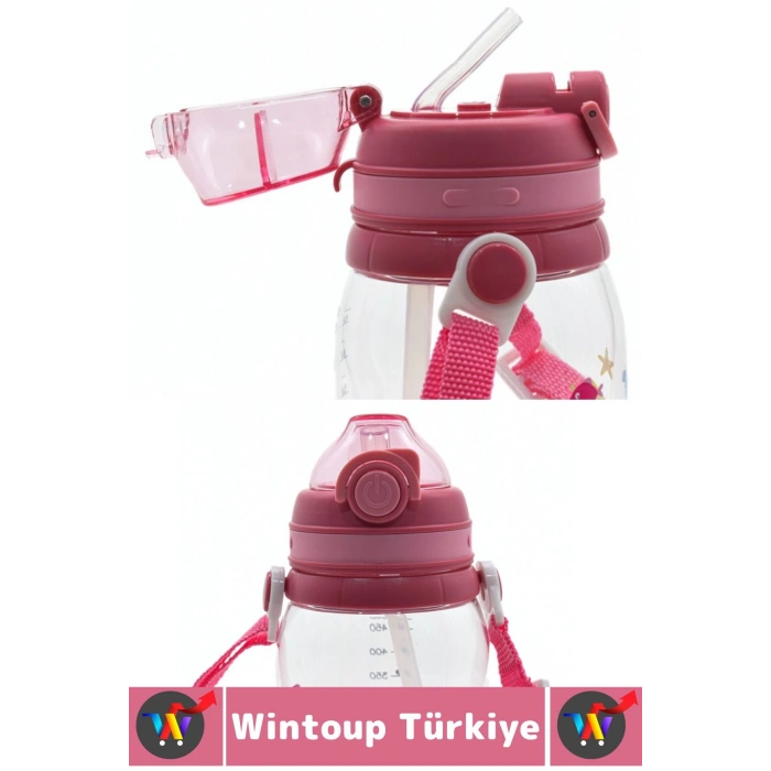 Dayanıklı Tritan Ev Ofis Çocuk Okul Spor BPA İçermeyen Askılı Eğlenceli Renkli Pipetli SULUK 550 ML