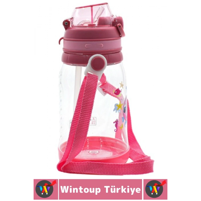 Dayanıklı Tritan Ev Ofis Çocuk Okul Spor BPA İçermeyen Askılı Eğlenceli Renkli Pipetli SULUK 550 ML