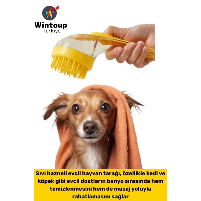 Ergonomik Kedi Köpek Banyo Temizlik Masaj Etkili Zararsız Silikon Sıvı Hazneli Evcil Hayvan Tarağı