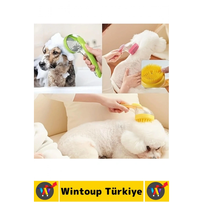 Ergonomik Kedi Köpek Banyo Temizlik Masaj Etkili Zararsız Silikon Sıvı Hazneli Evcil Hayvan Tarağı