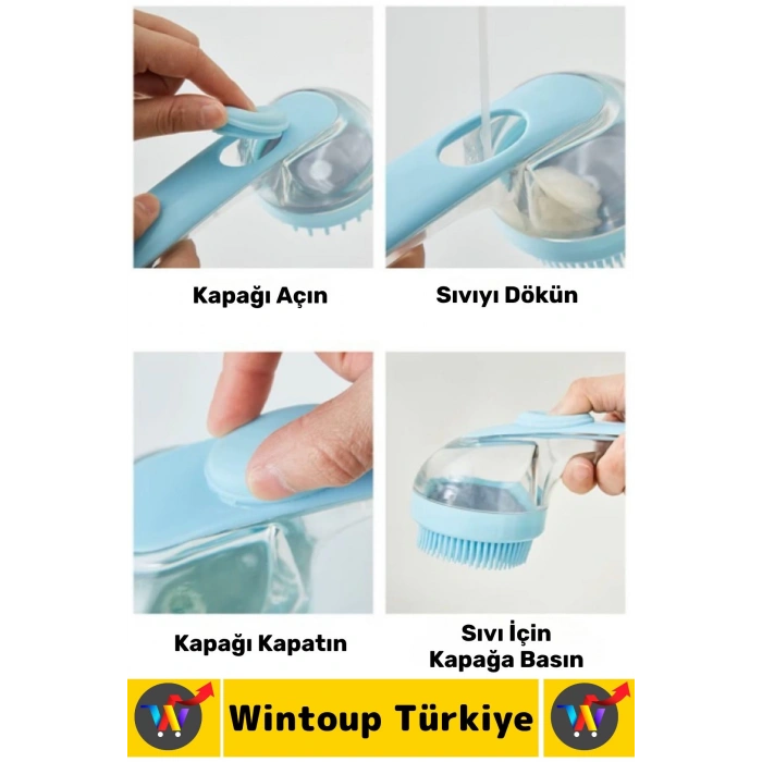 Ergonomik Kedi Köpek Banyo Temizlik Masaj Etkili Zararsız Silikon Sıvı Hazneli Evcil Hayvan Tarağı