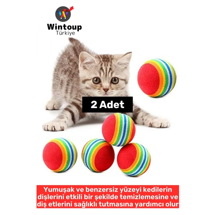 Eğlenceli Dayanıklı Yumuşak Zararsız Diş Temizleme Kaşıma Masaj Etkili Gökkuşağı Kedi Oyun Topu 2 Ad