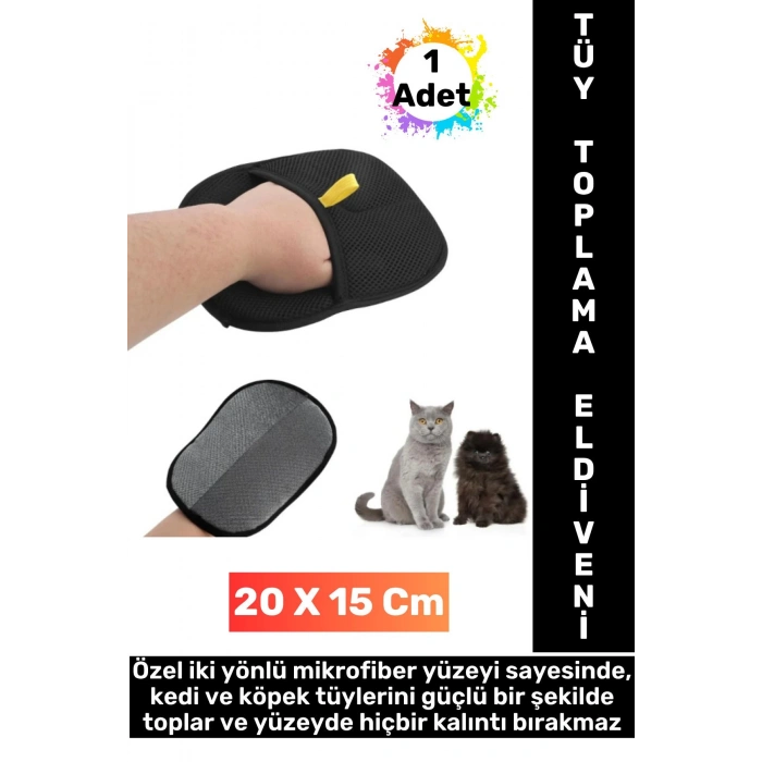 Yeni Nesil Ergonomik Çift Yönlü Mikrofiber Evcil Hayvan Kedi Köpek Tüy Toplama Eldiveni 20 x 15 Cm