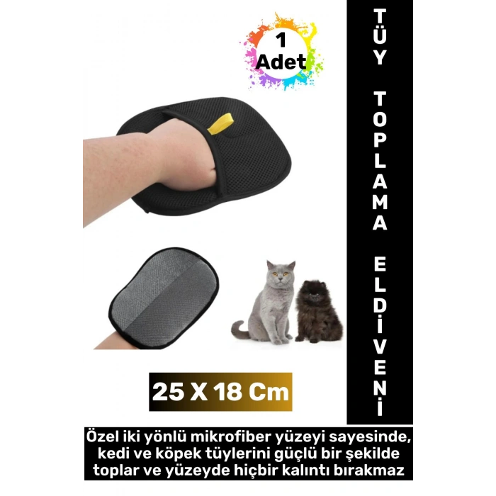 Yeni Nesil Ergonomik Çift Yönlü Mikrofiber Evcil Hayvan Kedi Köpek Tüy Toplama Eldiveni 25 x 18 Cm